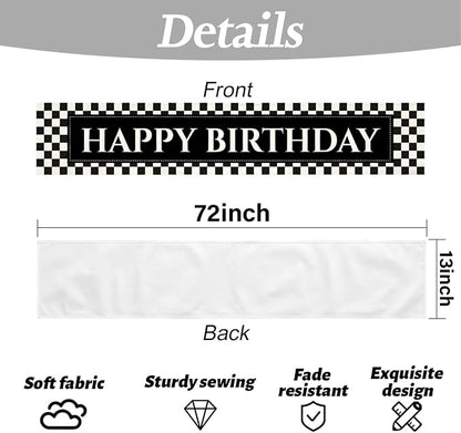 Happy Birthday Table Runner Black Checkerboard Checkerboard Racing Theme | - Image 6
