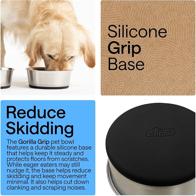 GORILLA GRIP Dog Bowls, Food Grade 304 Stainless Steel, Holds 2 US Cups Each - Image 3