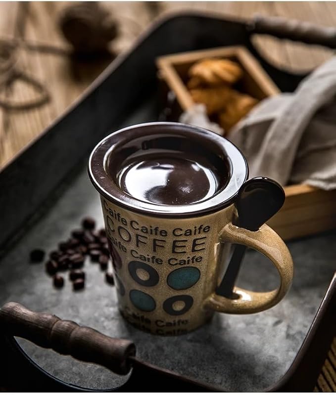 Ceramic Coffee Cup with Spoon and Lid, 12 oz Coffee Mug, Microwave Dishwasher - Image 7
