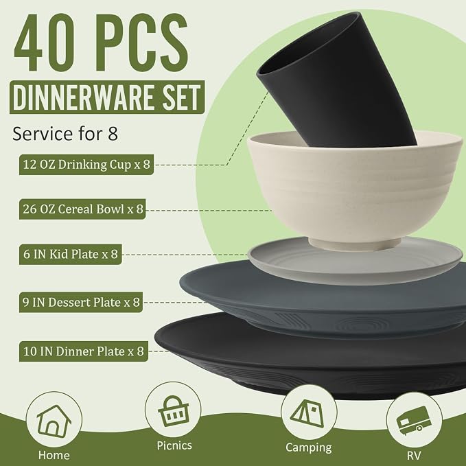 Wheat Straw Dinnerware Sets 40 PCS - Image 2