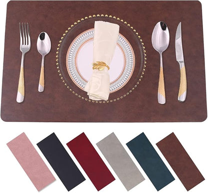 Faux Leather Placemats with Rounded Corners Set of 6,Waterproof&Wipeable Table Mats,Washable Heat-Resistant,Non-Slip for Kitchen and Kids(Brown,6)