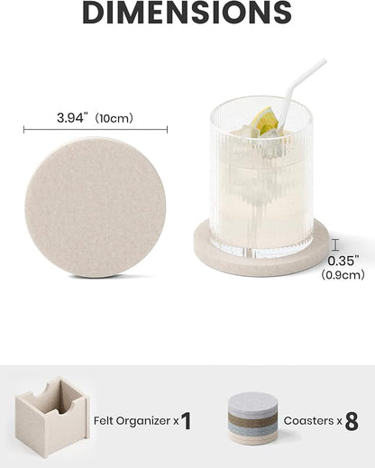 Fluxynara Felt Coasters with Holder, River Pebble | Round Felt Coasters - Image 2