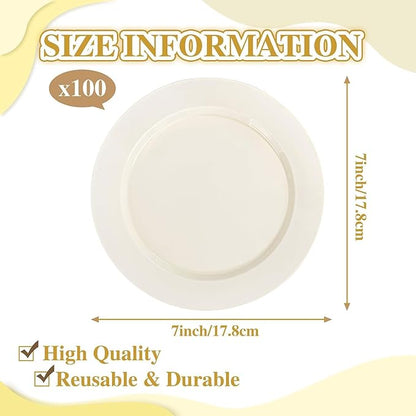 I00000 100 Pc Ivory Plastic Plates,7inch Cream Dessert Plates, Elegant Disposable Plate Perfect for Birthday, Wedding, Baby & Bridal Shower or Party (100 Guests)