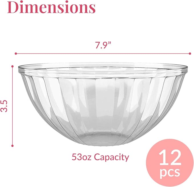Prestee 12 Pack Clear Plastic Serving Bowls - 53 Oz Round Reusable and - Image 3