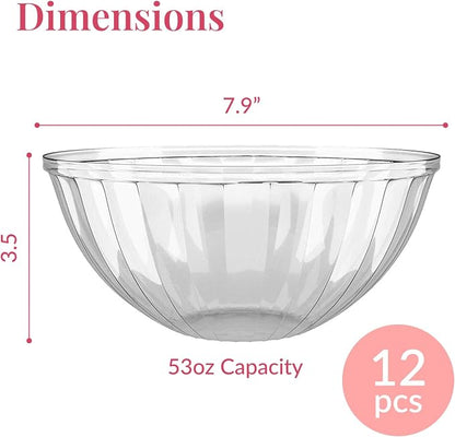 Prestee 12 Pack Clear Plastic Serving Bowls - 53 Oz Round Reusable and - Image 3