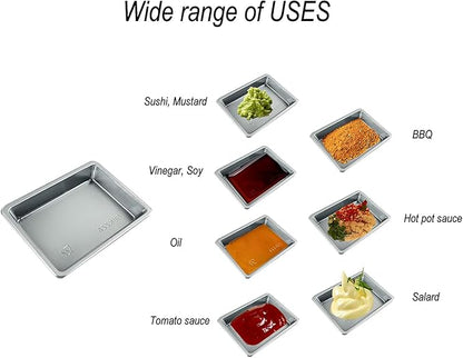 100 pcs Mini 2.95"x2.16" Dipping Sauce Dishes, Plastic Disposable Rectangular Silver Soy Sauce Plate Set, Condiment Serving tray, Seasoning Platter, Appetizer Bowel -for Sushi Mustard Vinegar Soy BBQ