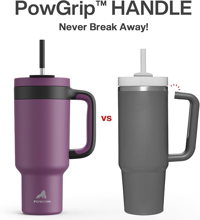 POWCAN 40 oz Tumbler with Handle, 2-in-1 Straw and Sip Lid, Dishwasher Safe - Image 3