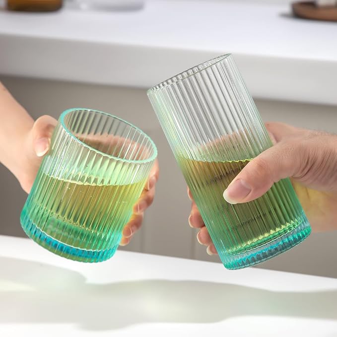 Ribbed Drinking Glasses 8pcs, 12oz and 10oz Glassware, Tumbler Glasses Cup Set - Image 4