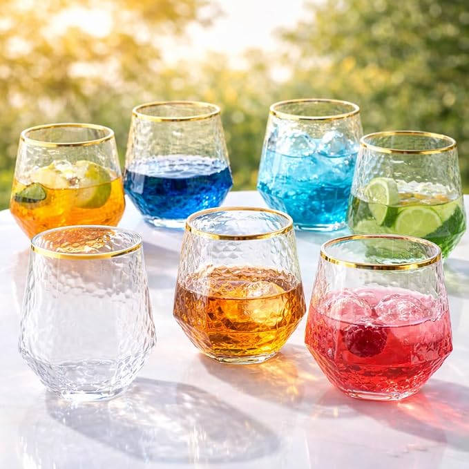40 Pack Disposable Plastic Wine Glasses 12oz Diamond Gold Rim Stemless | - Image 5