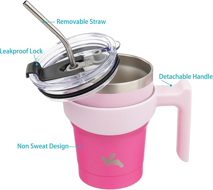 Konokyo 10 oz Tumbler with Handle and Straw, Insulated Travel Mug | Cherry; - Image 2