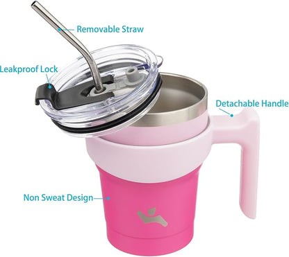 Konokyo 10 oz Tumbler with Handle and Straw, Insulated Travel Mug | Cherry; - Image 2