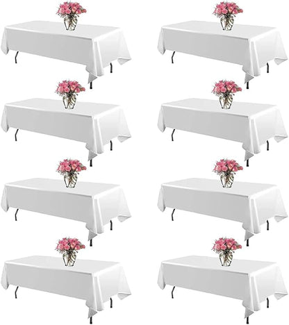 8 Pack White Table Cloth 60 x 102 Inch Polyester tablecloths for 6 Foot Rectangle Tables, Stain and Wrinkle Resistant Washable Fabric White Table Covers for Parties, Wedding, Banquet, Dining