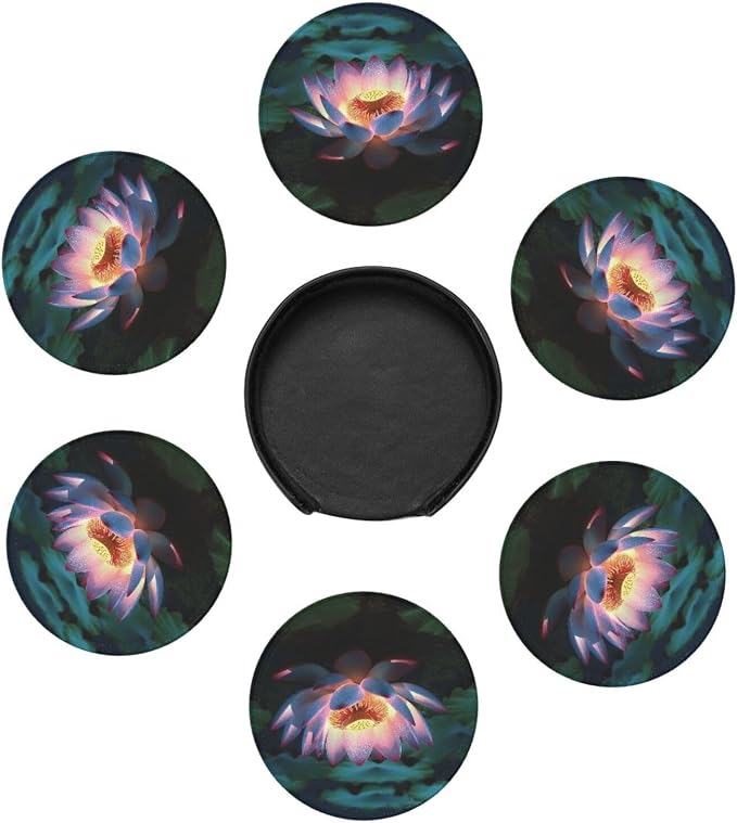 6Pcs PU Leather Coaster for Drinks, Lakeside Flowers Cup Coasters - Image 7