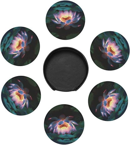 6Pcs PU Leather Coaster for Drinks, Lakeside Flowers Cup Coasters - Image 7