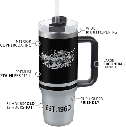 Las Vegas 30 oz Tumbler with Handle and Straw,Car cup,Coffee Mug,100% Leakproof Insulated Tumbler with Lid and Straw,Made of Stainless Steel,Cup Holder Friendly Base,Classic Collection Gifts for Fans