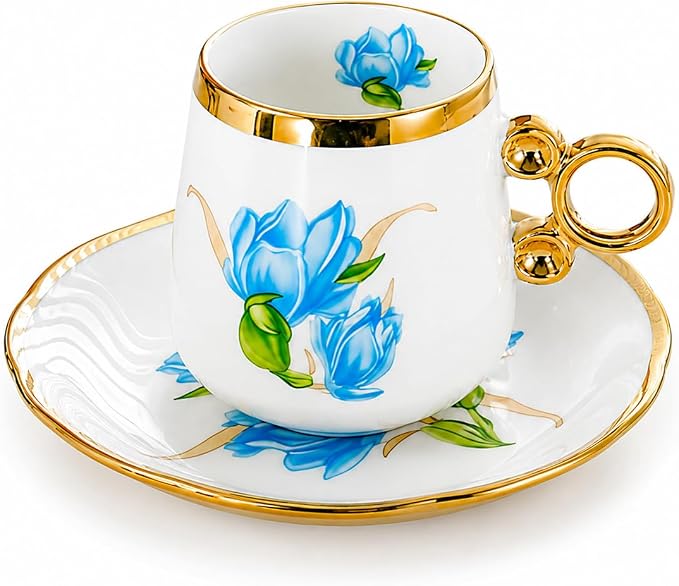Porcelain Tea Cups and Saucers Set of 12, 100ml Espresso Turkish Coffee Cups - Image 9