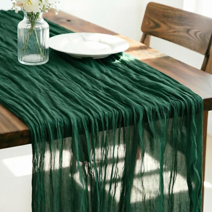 Emerald Green Cheesecloth Table Runner 120 Inches 10 Ft Gauze Table Runner | by LINXTAR