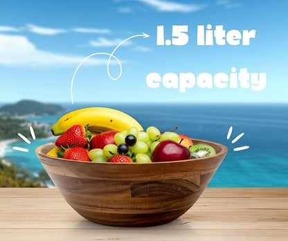 11-Inch Acacia Wood Salad Bowl, 1500 Cubic cm Volume, 1.5 Liter Capacity - Image 4