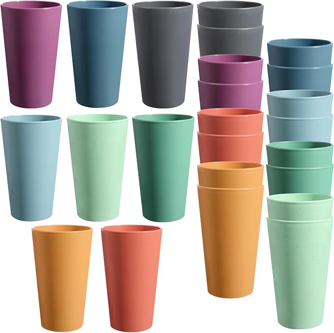 HEYCOME Set of 16 Wheat Straw Cups, Reusable Plastic Cups Sets, Water Glasses by StayHealthyStayHappy