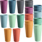 HEYCOME Set of 16 Wheat Straw Cups, Reusable Plastic Cups Sets, Water Glasses by StayHealthyStayHappy