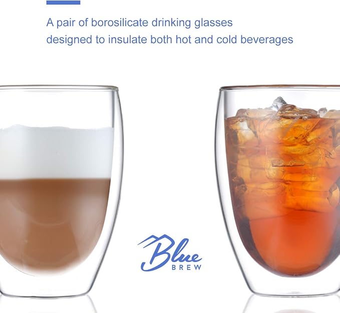 BLUE BREW 12oz Double-Walled Insulated Glass Coffee Cups, Glass Cups - Image 3
