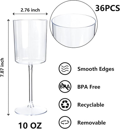 YOUBET 36Pack Plastic Wine Glasses - 10 oz Clear Disposable Wine Cups | Square - Image 2