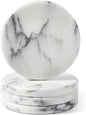 Koville Marble Coaster Set of 4, Round Coasters, 4" Stone Coaster for Drinks Coffee, Marble Coasters for Coffee Table Home Bar Decor, Heat Resistant, Gift Choice(Arabescato)