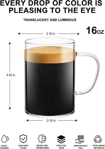 LUXU Glass Coffee Mugs, 16 oz Ice coffee cups, Large Beer Mugs Set of 4 | - Image 2