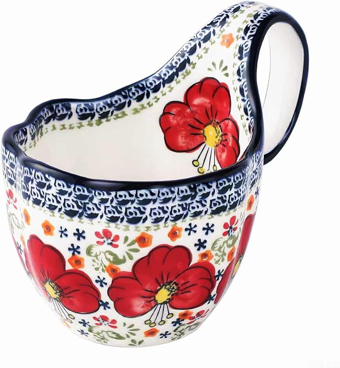 ALMA Soup Bowl With Handle, 16oz Handpainted Floral Soup Mug Microwave Safe | by HandmadePotteryForHome