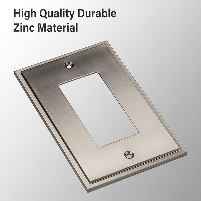Henne Bery Soft Modern Decorative Wall Plate Switch Plate Outlet Cover (Single Decorator 2PK, Satin Nickel)
