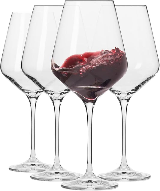 Krosno Red Wine Glasses 4-Piece 16.6 oz Avant-garde Collection, Perfect for Home, Restaurants & Parties, Dishwasher Safe, Thin Rim, Long Stem | Lead-Free Crystal Glass