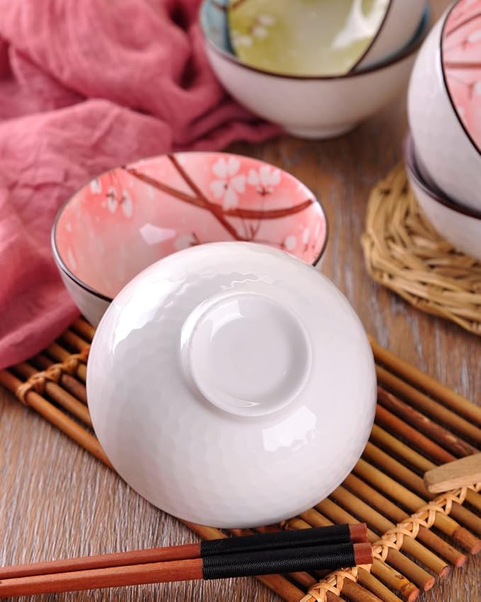 WHJY Cherry Bloom Chinese Japanese Ceramic Rice Bowl 10 oz, Sakura Bowl Gift Set - Image 4
