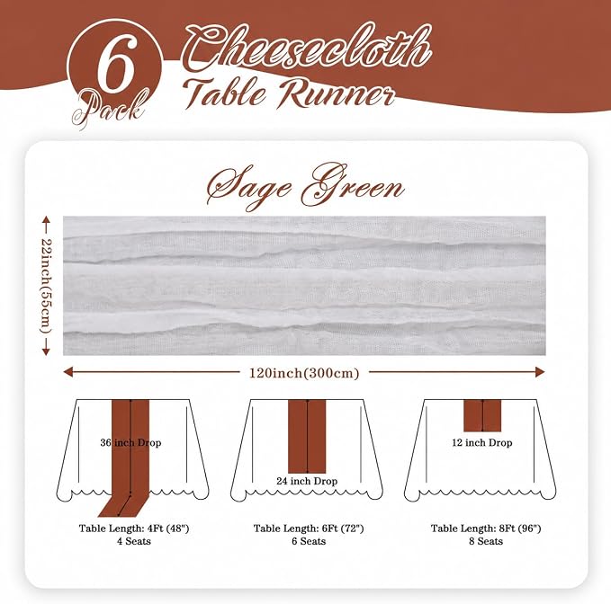 6 Pack White Cheesecloth Table Runner 22x120 Inch | 10Ft Boho Gauze Rustic - Image 3