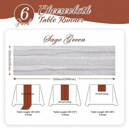 6 Pack White Cheesecloth Table Runner 22x120 Inch | 10Ft Boho Gauze Rustic - Image 3