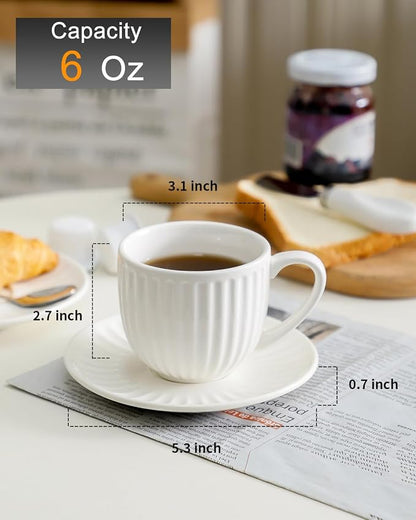 Hasense Porcelain Cappuccino Cups and Saucers Set of 4, Mugs Set - Image 3