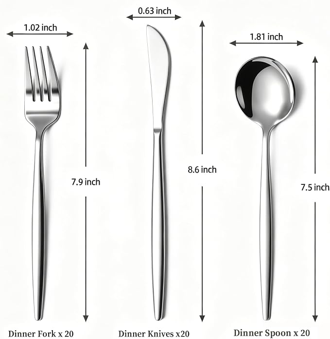 60-Piece Silverware Set for 20, Food Grade Stainless Steel Flatware Set - Image 3