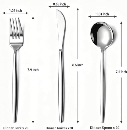 60-Piece Silverware Set for 20, Food Grade Stainless Steel Flatware Set - Image 3