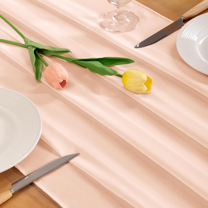 Beige Chiffon Table Runner Summer Boho Wedding Birthday Party Decor | 14ft - Image 2