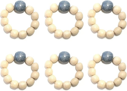 Napkin Rings Set of 6 - Wooden Beads Napkin Rings | Rustic Wooden Napkin Ring Holder for Table Decoration | Handmade LEBEJUA Napkin Ring with Wood Beads & Jute Twine Farmhouse Napkin Holder Boho Style