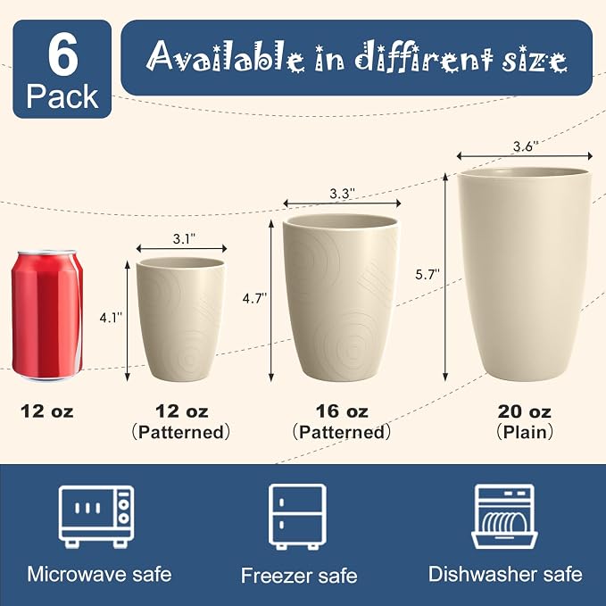 Unbreakable Wheat Straw Cups, Alternative to Plastic Cups Set 6 PCS, 16 OZ - Image 6