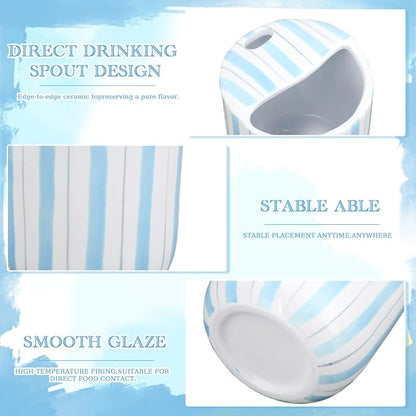 Ceramic Mug with Sip Hole 10 oz Light Blue Striped Ceramic Coffee Mug Hand - Image 3