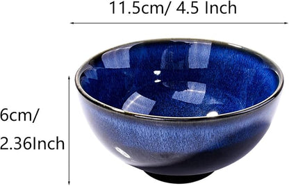 Ceramic Rice Bowl Set of 4, Streaky Blue Reactive Kiln Glaze Porcelain Sauce - Image 6