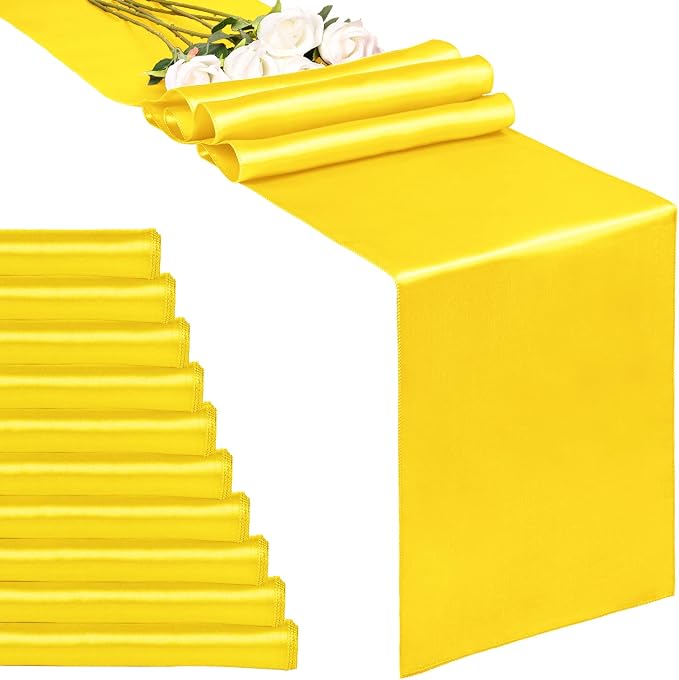 10-Pack Yellow 12 x 108 inches Long Premium Satin Table Runner | Wedding by REWOMC