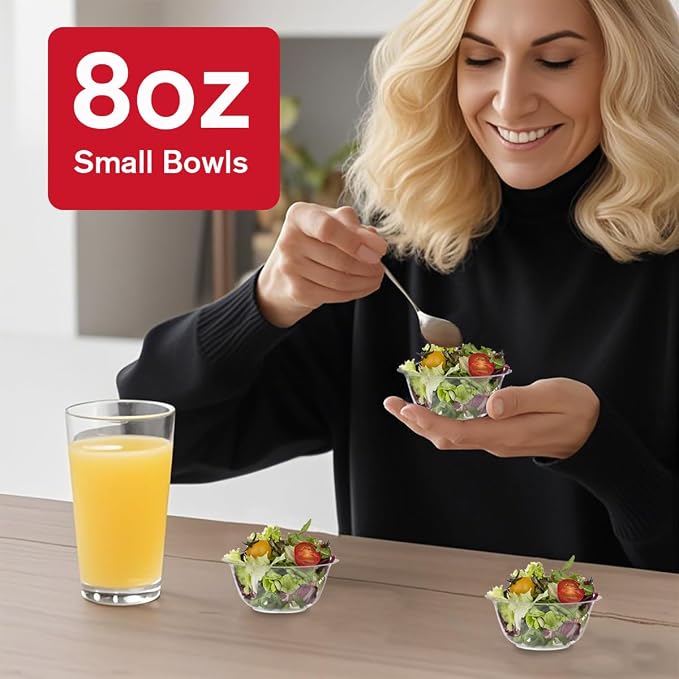 MOACOCK 100 Pack Small Clear Plastic Bowls, 8oz Hard Disposable Salad Bowls - Image 2