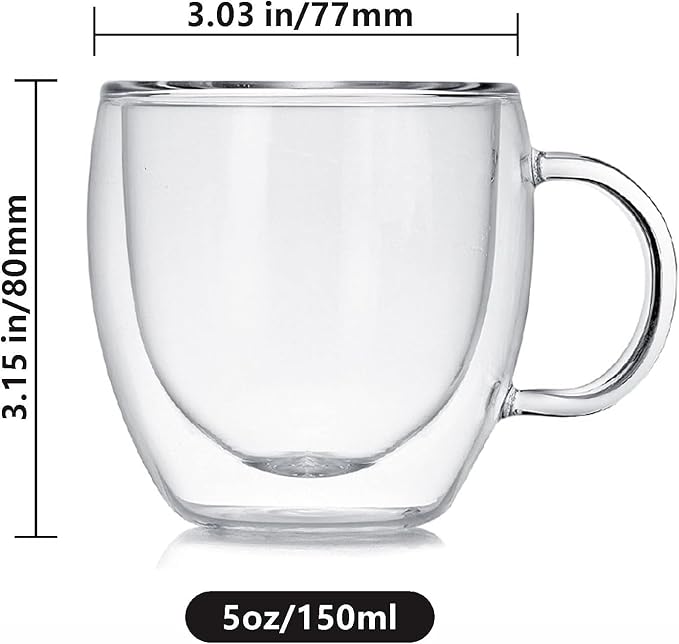 Espresso Cups Set Of 2 5 Oz, Double Walled Glass Coffee Mugs - Image 3