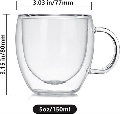 Espresso Cups Set Of 2 5 Oz, Double Walled Glass Coffee Mugs - Image 3
