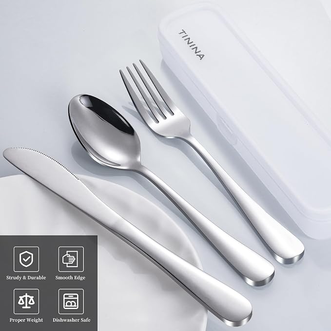 Travel Utensils with Case, 4-Piece Stainless Steel Portable Cutlery Set - Image 2