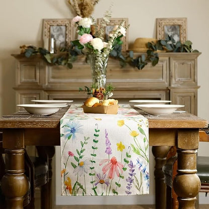 Spring Table Runner 13x72 Inch, Watercolor Wildflower Floral - Image 2