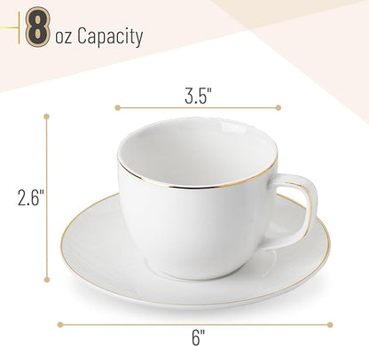 BTaT- Cappuccino Cups with Saucers 8 oz, Dishwasher Safe, Au Lait, Flat White - Image 3