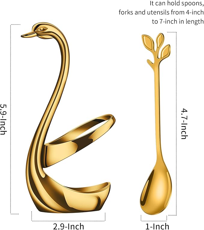 AnSaw Gold Swan Base With 10-Pcs Mini Leaf Coffee Spoon Holder Set - Image 3